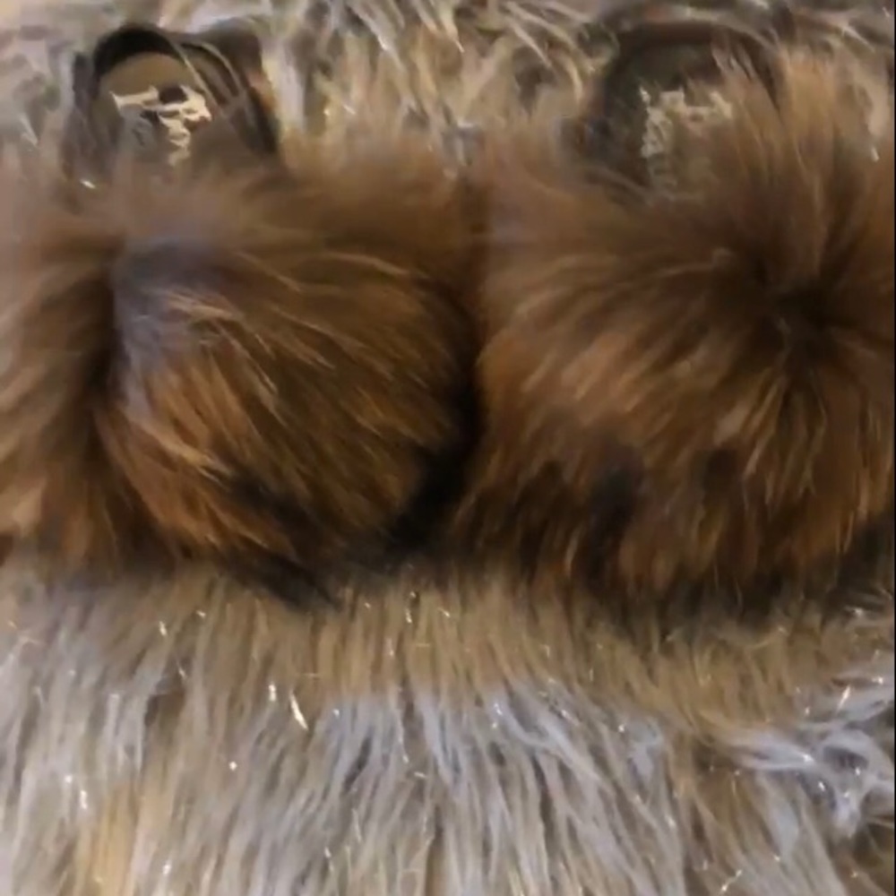 100% REAL FUR Furry Slipper Slides